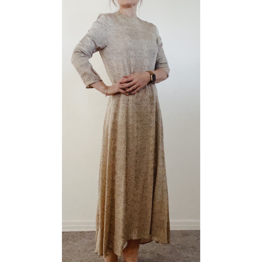 Satin maxi dress with long sleeves. Delicate polka dot pattern. Zara size large